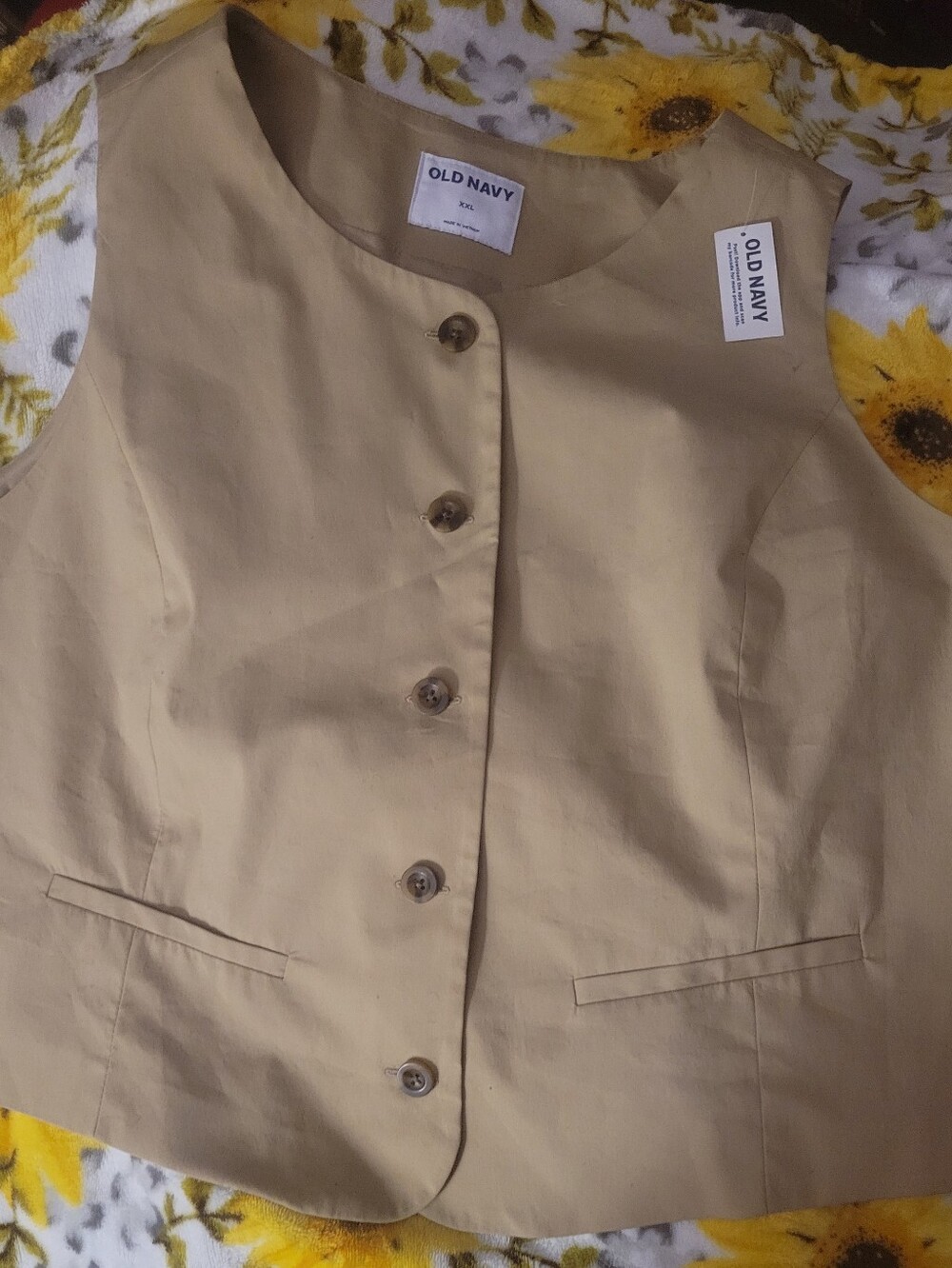 Old Navy Tan Button-Front Sleeveless Vest